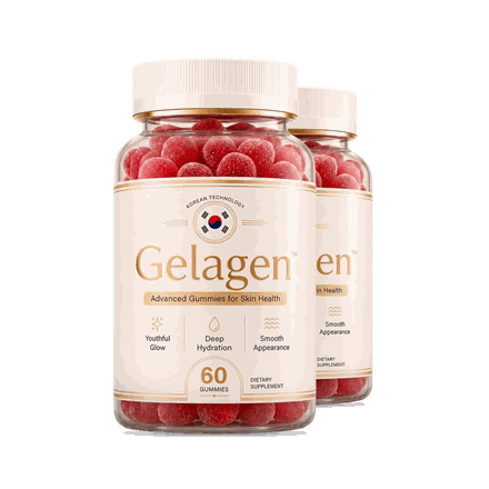 Two bottles of Gelagen Advanced Gummies for Skin Health