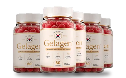 Three bottles of Gelagen gummies side by side